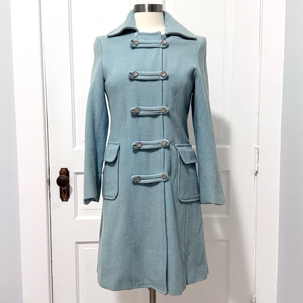 Blue Wool Military Style Button-Up Coat